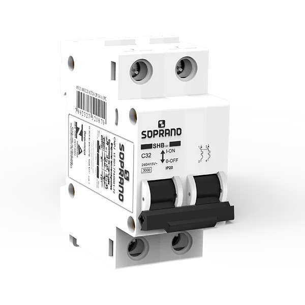 Disjuntor DIN Termomagnético Fixo Bipolar SHB C 20A 5kA/ 3kA 220V/380V Soprano