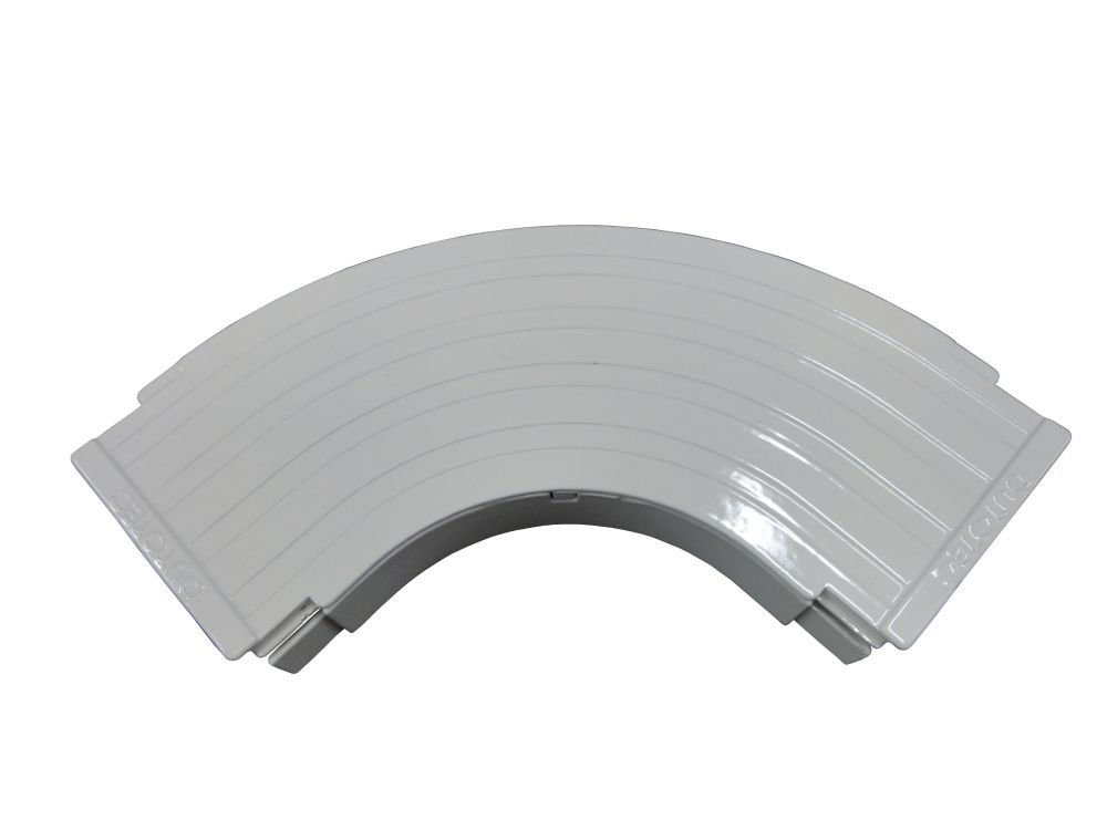 Curva Alumínio Plana Ranhurada Horizontal 90G Raio 60 mm para Canaleta Dutotec 25 mm Branca Standard