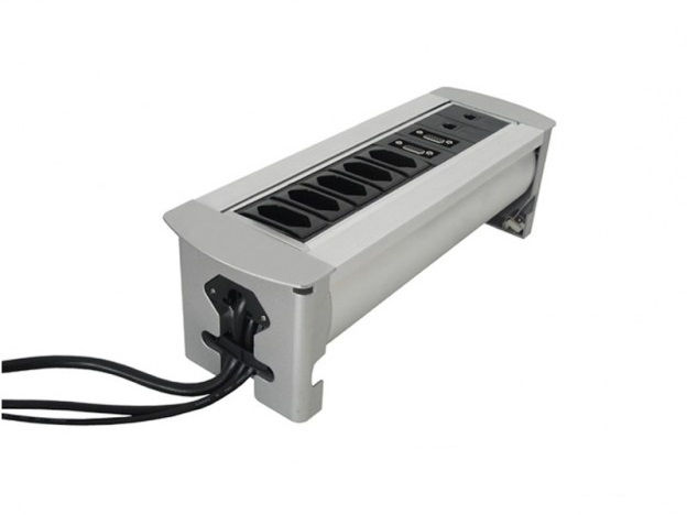 Régua Régua Alumínio 4 Tomadas 2P+T 10A + 4 RJ45 + Cego 103x324 mm Prata Rotativa