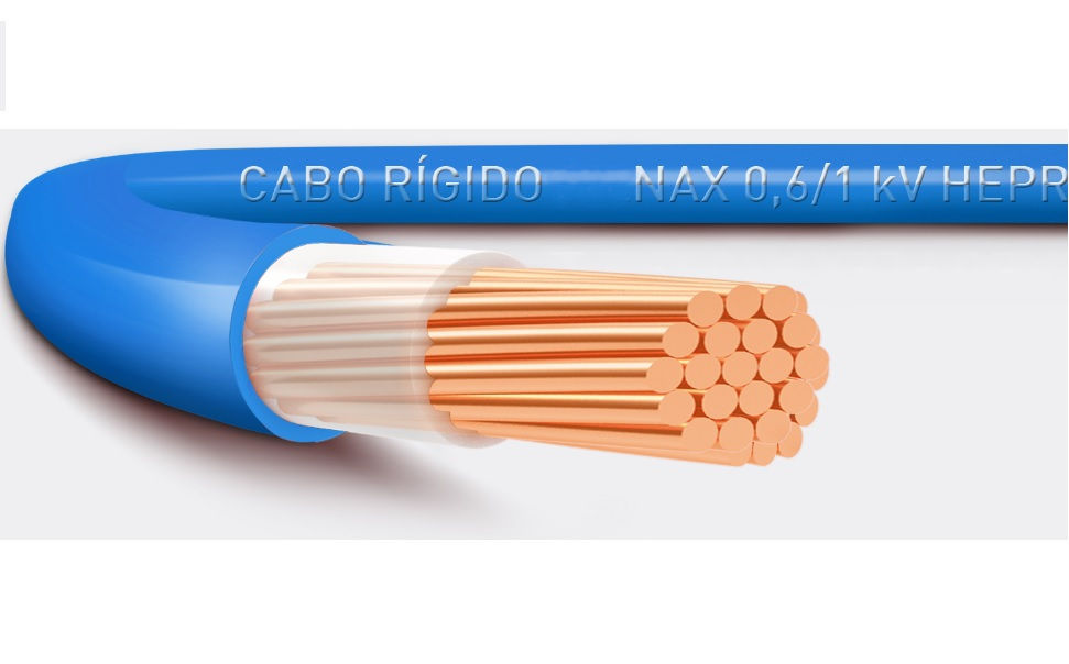 Cabo Cobre Isolado HEPR 90G 0,6/1 kV 1x 50,00 mm² NAX Rígido Azul NBR 7286 Classe 2