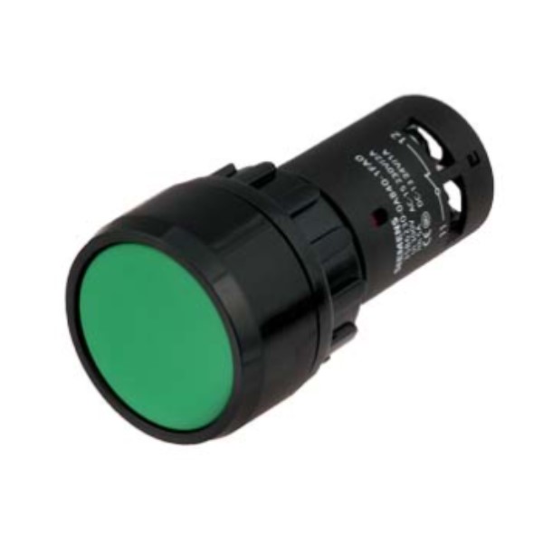 Sinaleiro LED PVC Faceado Lente Lisa Com LED 22MM 125VCA/CC VERDE