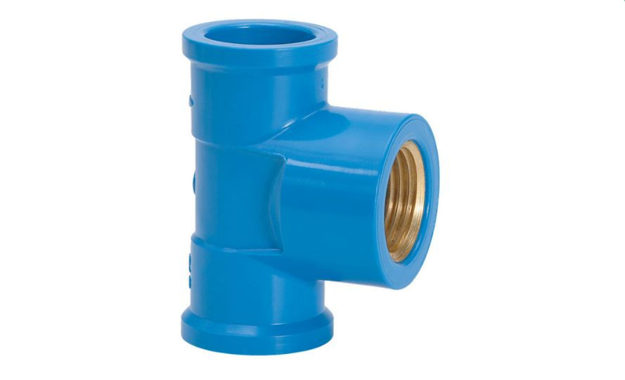 Te PVC Bolsa e Rosca com Inserto Metálico 25 mmX3/4" Classe 15 Azul Água Fria