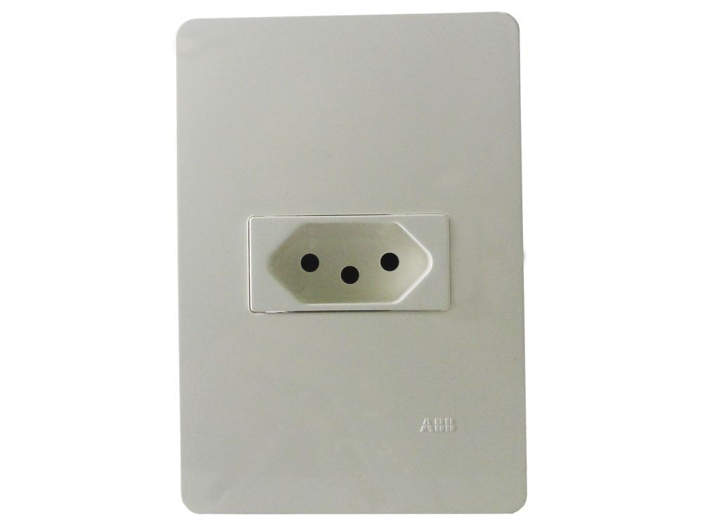 Tomada Embutir NBR 2P+T Horizontal 4x2 10A/250VCA Branca Linha Unno com Placa