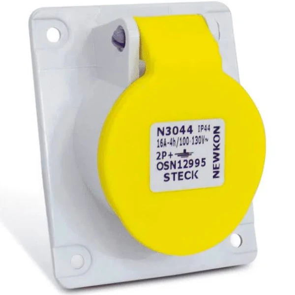Tomada Embutir Indust 2P+T 16A/110V A Amarela 4H Com Tampa A Newkon PVC Steck