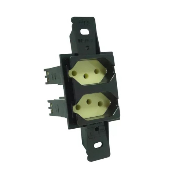 Tomada 2P+T Dupla Embutir Horizontal 10A/250VCA Sem Placa Preta/Fosforescente Tradicional WEG