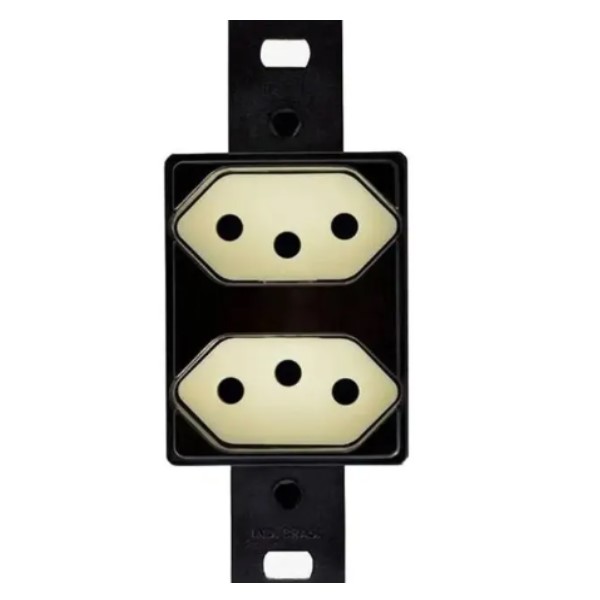 Tomada 2P+T Dupla Embutir Horizontal 20A/250VCA Sem Placa Preta Tradicional WEG