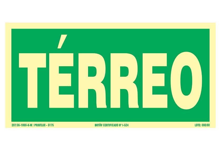 Placa Sinalização Pavimento Terreo PVC 100x200 mm Fotoluminescente/Verde