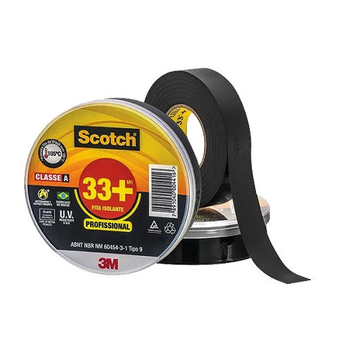 Fita Isolante Elétrica PVC 750V 105G 19 mmX10 M ESP 0,19 mm Scotch 33+ Preta