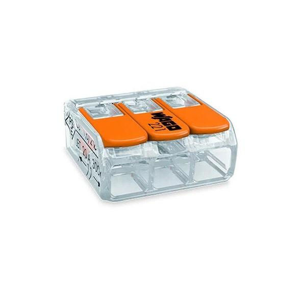 Conector Emenda Poliamida para 3 Cabos 0,14-4,0 mm² 85 Graus Transparente com Alavanca Laranja