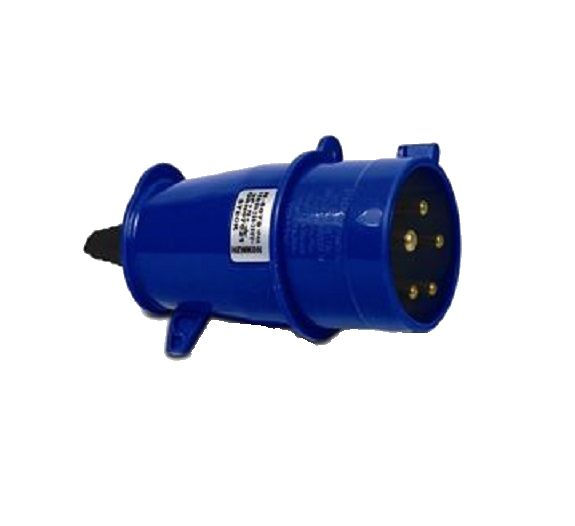 Plugue Industrial 2P+T 16A 220VCA Azul 6H PVC IP44