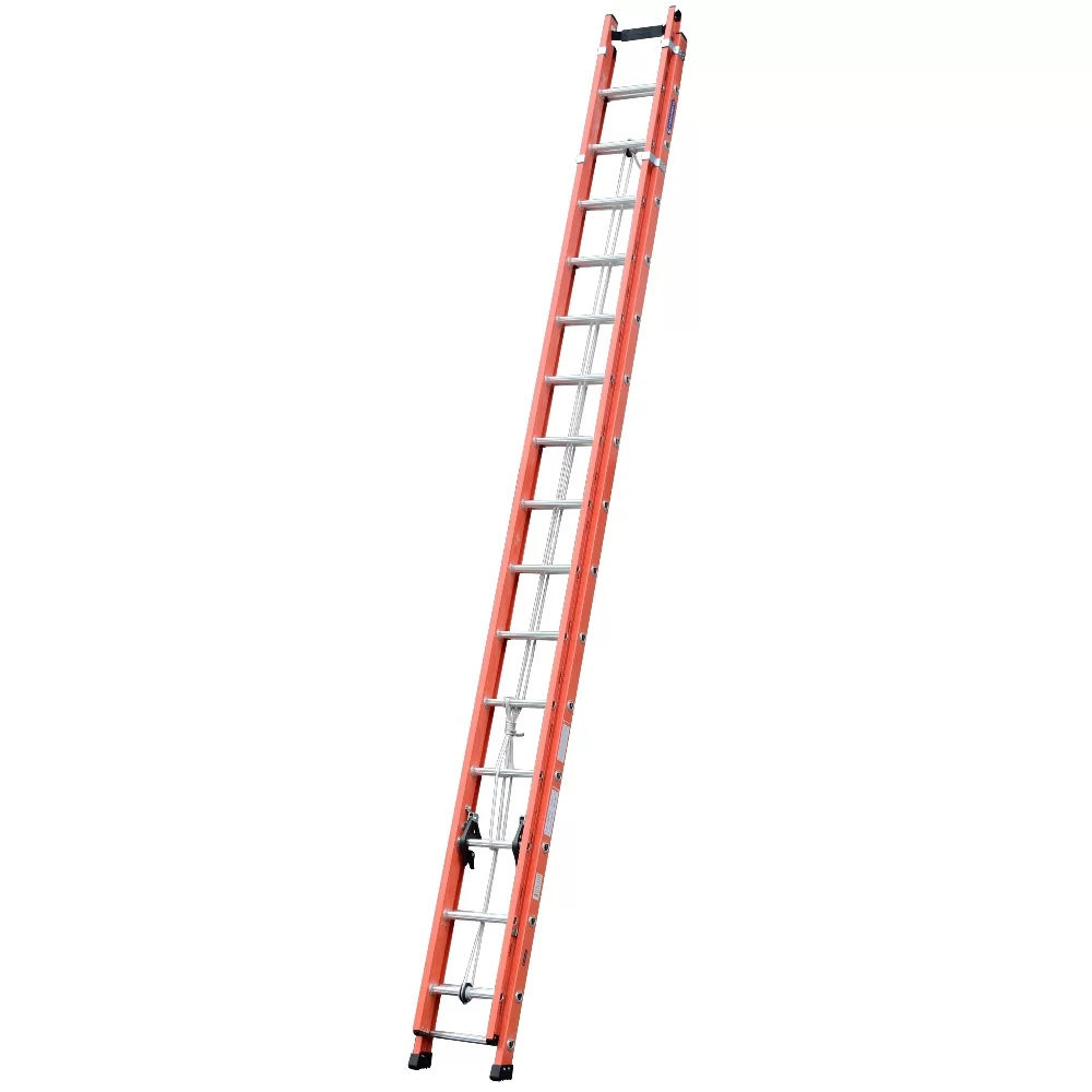 Escada Extensível Rebitada EF Fibra de Vidro Altura Aberta 9,00 M Altura Fechada 5,15 M 29 Degraus Redondos Carga 120 kg
