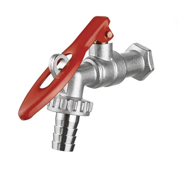 Torneira Jardim Metálica Esfera 1/2" Cromada com Bico para Mangueira 1/2" com Suporte para Cadeado