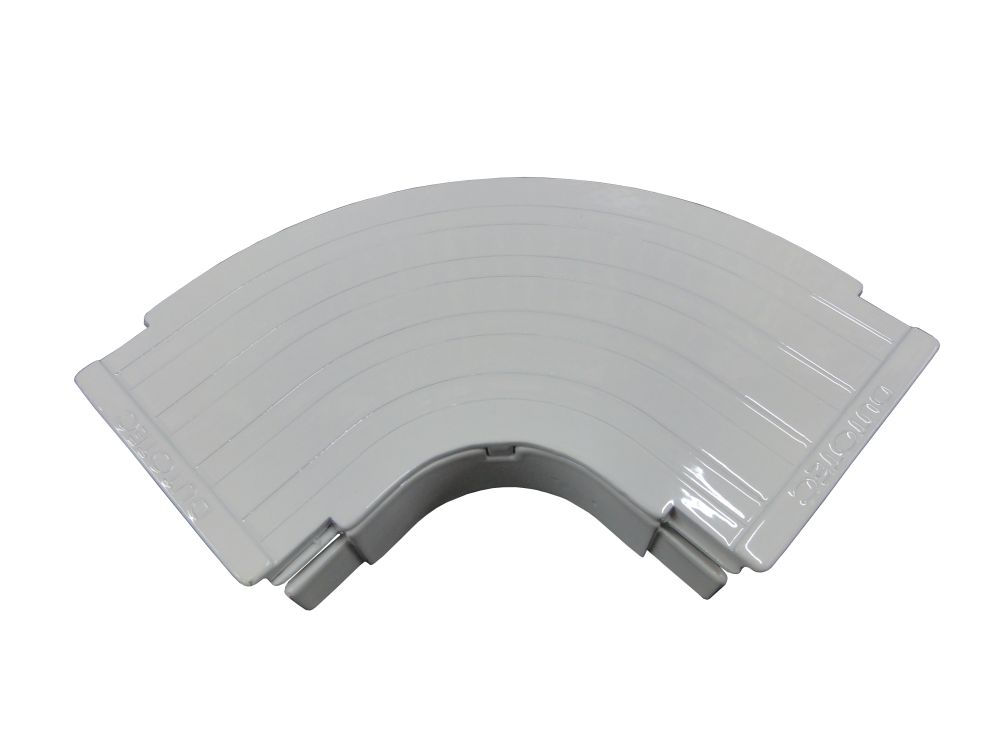 Curva Alumínio Plana Ranhurada Horizontal 90G Raio 30 mm para Canaleta Dutotec 25 mm Branca Standard