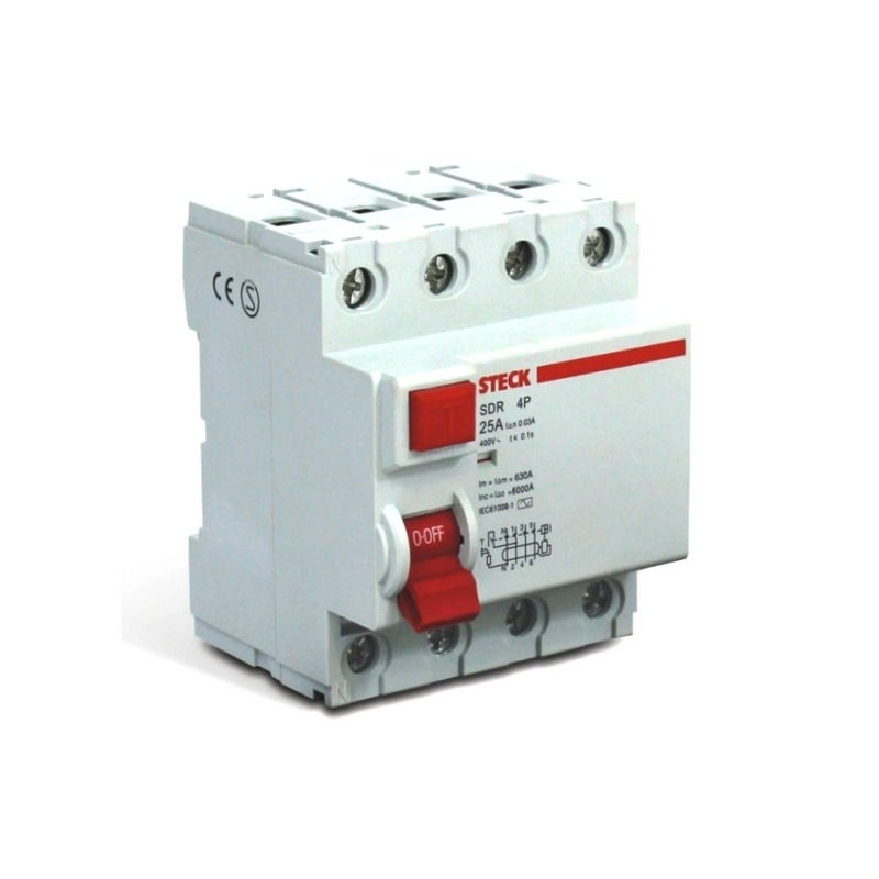 Interruptor dr Tetrapolar 6 KA 220/380VCA 63A 30 MA DIN Tipo AC Diferencial Residual .