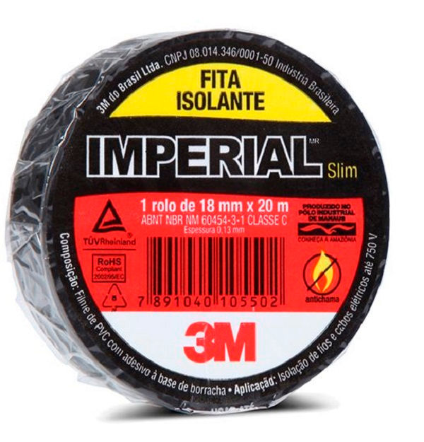 Fita Isolante Elétrica PVC 750V 90G 18 mmX10 M ESP 0,13 mm Imperial Preta