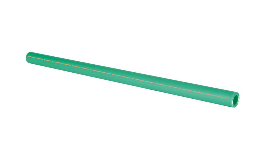 Tubo PPR PN25 25 mmX3 M Verde Linha Vermelha Água Quente