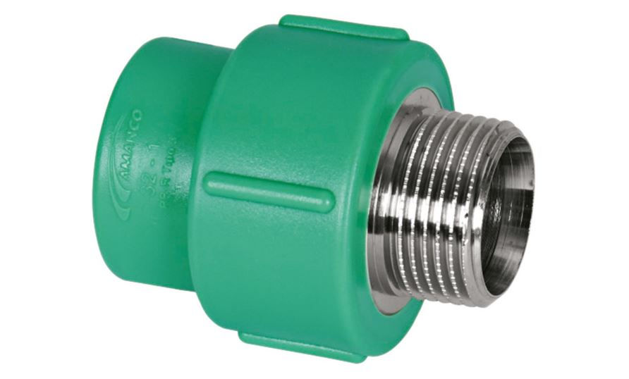 Adaptador Transição com Inserto Metálico Fêmea - Macho 25 mmX3/4P PPR Verde Água Quente