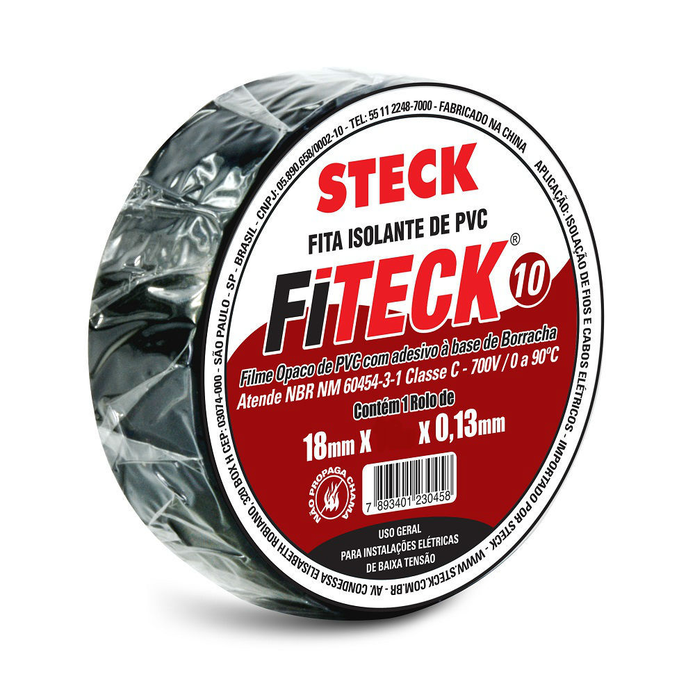 Fita Isolante Elétrica PVC 750V 90G 18 mmX20 M ESP 0,13 mm Preta Classe C