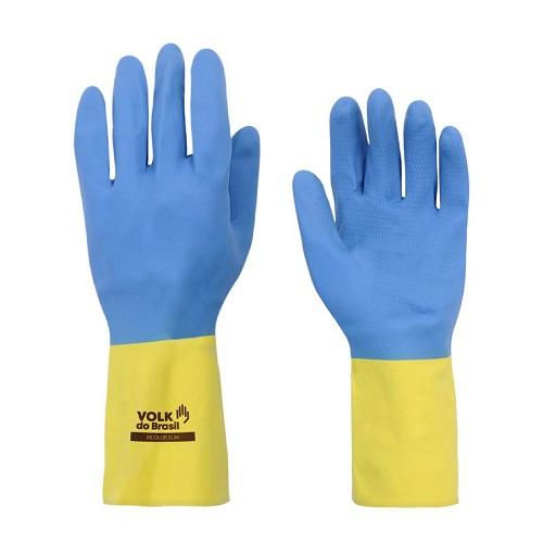 Luva Látex Bicolor SLIM Contra Agente Mecânico/Químico Tamanho 9 (G) 33 cm Amarela/Azul Ca 37900