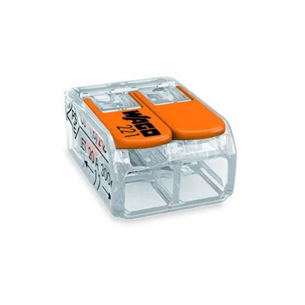 Conector Emenda Poliamida para 2 Cabos 0,14-4,0 mm² 85 Graus Transparente com Alavanca Laranja