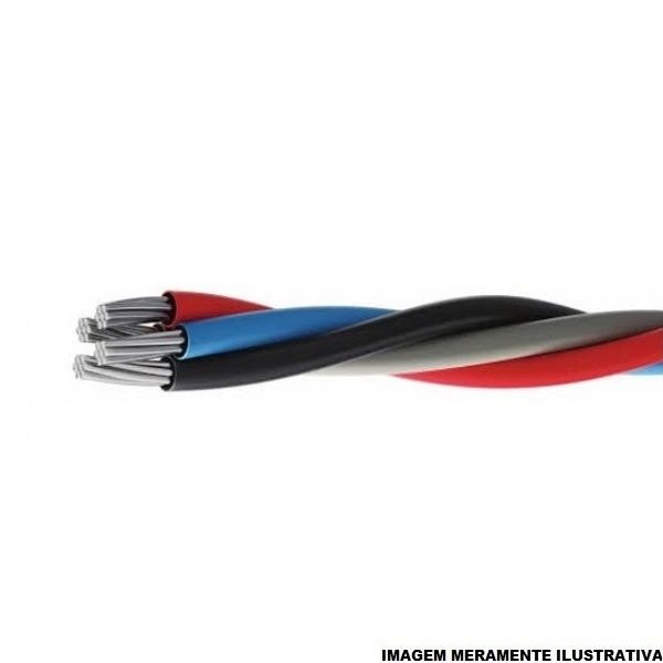 Cabo Alumínio Isolado XLPE 90G 0,6/1 kV 3x 10+10,00 mm² Multiplex Neutro Isolado Preto/Cinza/Vermelho/Azul NBR 8182 Classe 2