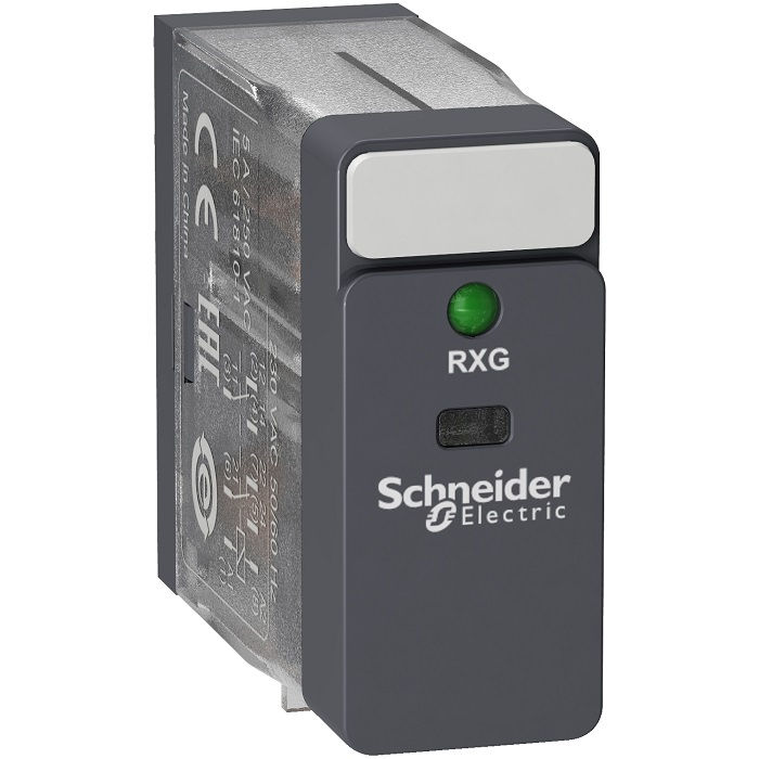 Relé Interface Eletromecânico RXG2 5A 220VCA 2 Contatos Reversíveis (NAF) com LED sem Base Plugável Conexão para Parafuso sem Botão de Teste